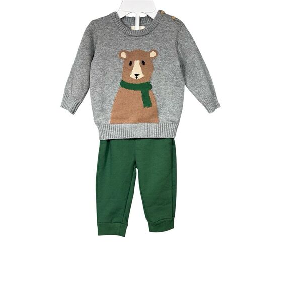 First Impressions Other - 3-6 Months Boy 2 Piece Outfit First Impressions Sweater Pant Gray Green Bear L
